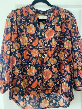 Trovata Birds of Paradis Navy Rust Floral Shirt Medium